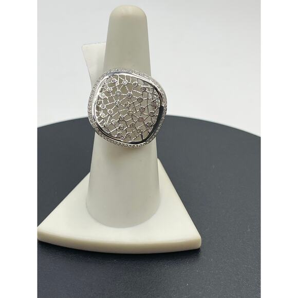 Sterling Silver 925 Pave CZ Concave Weave Spider Web Ring Sz 7 New - Picture 2 of 8